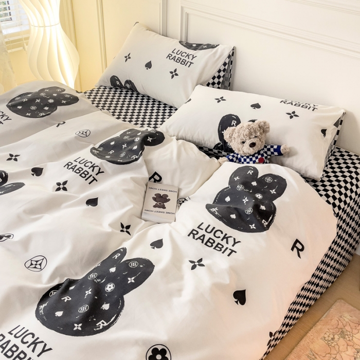 91家纺网 家纺一手货源 找家纺 感遇2022新款全棉印花四件套系列 幸运兔