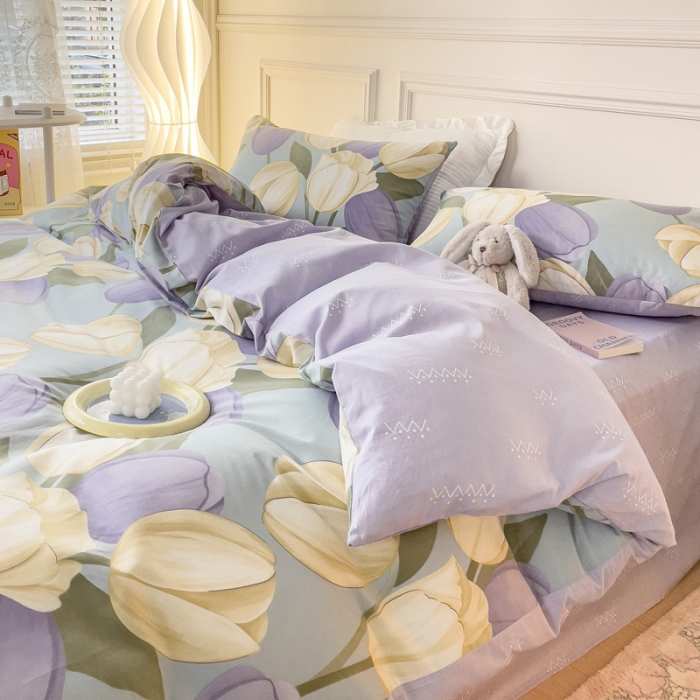 91家纺网 家纺一手货源 找家纺 感遇2022新款全棉印花四件套系列 郁金香