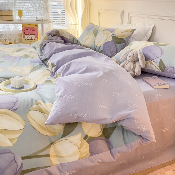 91家纺网 家纺一手货源 找家纺 感遇2022新款全棉印花四件套系列 郁金香