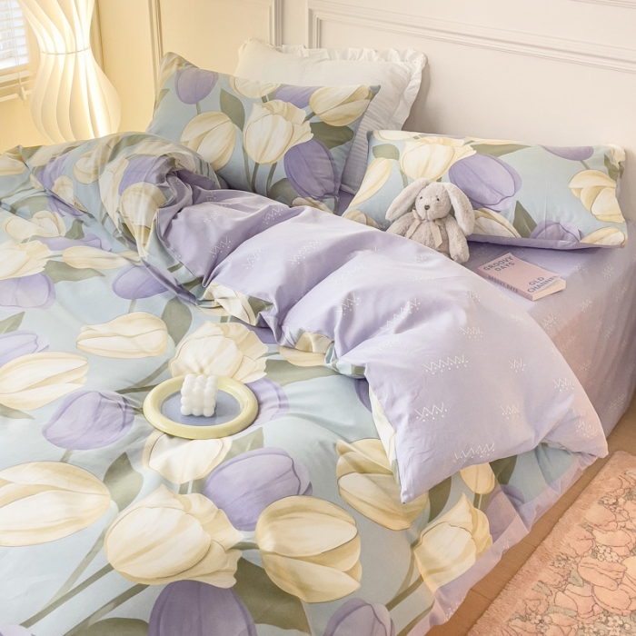 91家纺网 家纺一手货源 找家纺 感遇2022新款全棉印花四件套系列 郁金香