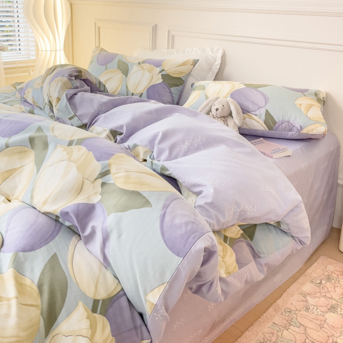 91家纺网 家纺一手货源 找家纺 感遇2022新款全棉印花四件套系列 郁金香