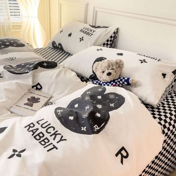 91家纺网 家纺一手货源 找家纺 感遇2022新款全棉印花四件套系列 幸运兔