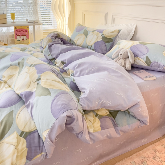 91家纺网 家纺一手货源 找家纺 感遇2022新款全棉印花四件套系列 郁金香