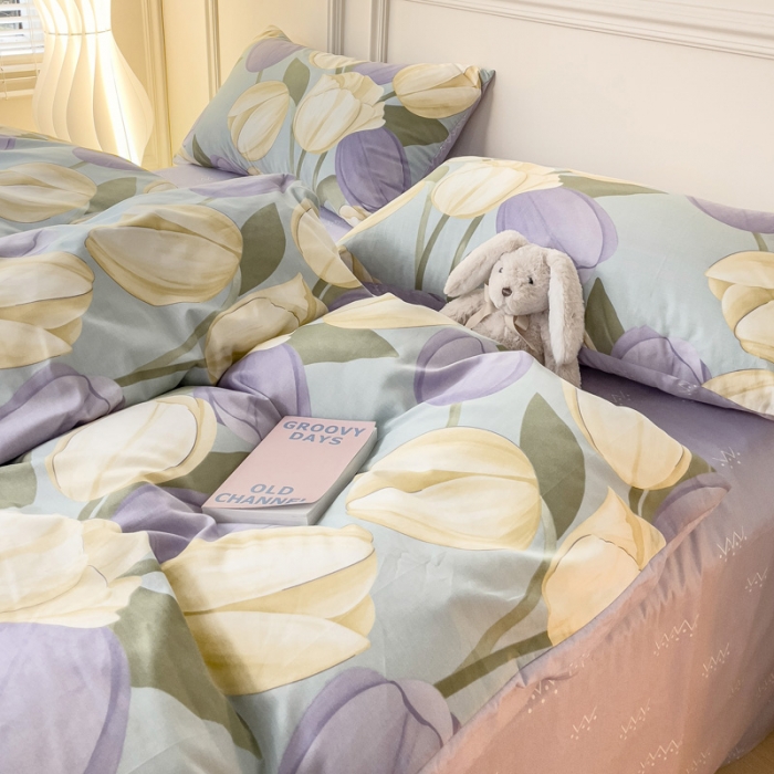 91家纺网 家纺一手货源 找家纺 感遇2022新款全棉印花四件套系列 郁金香