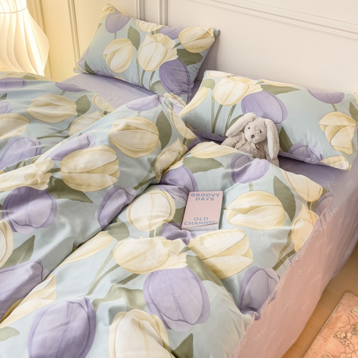 91家纺网 家纺一手货源 找家纺 感遇2022新款全棉印花四件套系列 郁金香