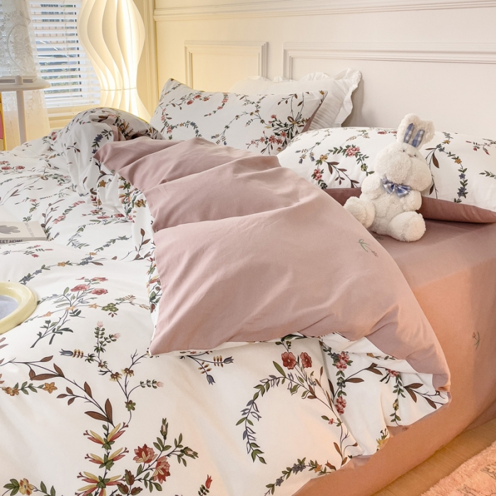 91家纺网 家纺一手货源 找家纺 感遇2022新款全棉印花四件套系列 枝蔓