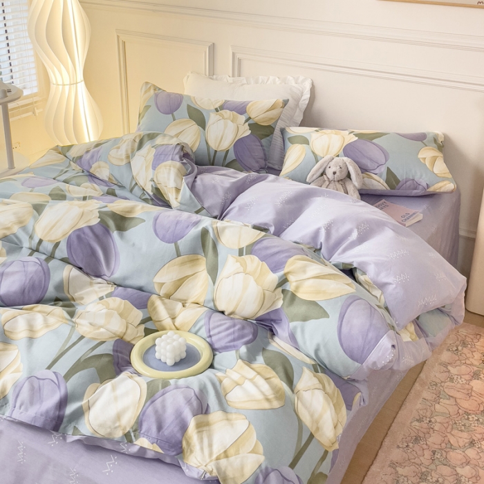 91家纺网 家纺一手货源 找家纺 感遇2022新款全棉印花四件套系列 郁金香