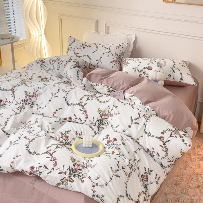 91家纺网 家纺一手货源 找家纺 感遇2022新款全棉印花四件套系列 枝蔓