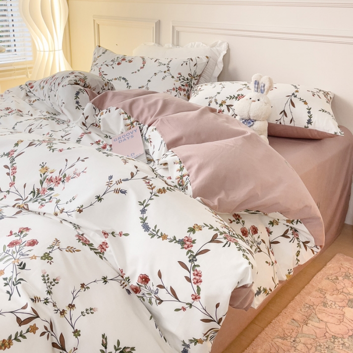 91家纺网 家纺一手货源 找家纺 感遇2022新款全棉印花四件套系列 枝蔓