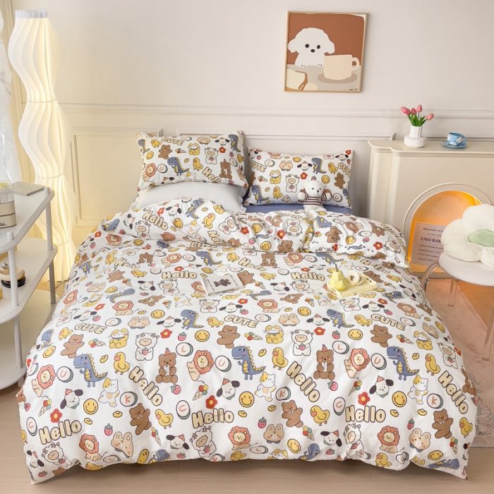 91家纺网 家纺一手货源 找家纺 感遇2022新款全棉印花四件套系列 动物园蓝