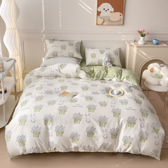 91家纺网 家纺一手货源 找家纺 感遇2022新款全棉印花四件套系列 丛林小兔