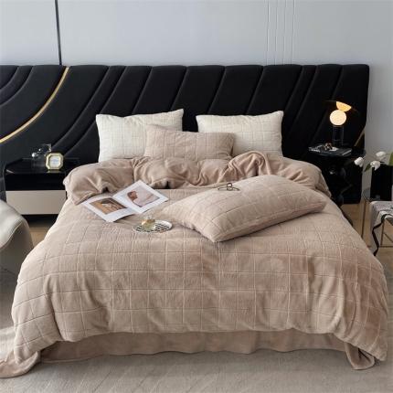 91家纺网 家纺一手货源 找家纺 名品优仓 2022新款獭兔绒四件套-莫尼卡 米驼色