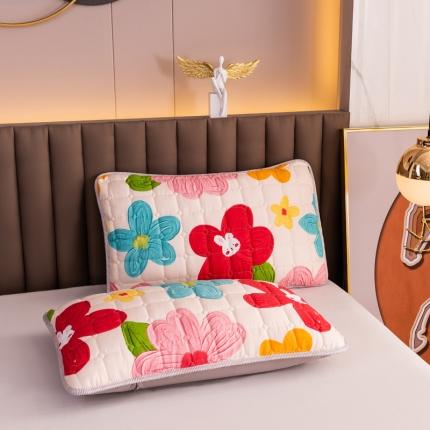 91家纺网 家纺一手货源 找家纺 圣比熊 直播防水夹棉枕套一对装双人枕套长枕套枕芯套南国春色