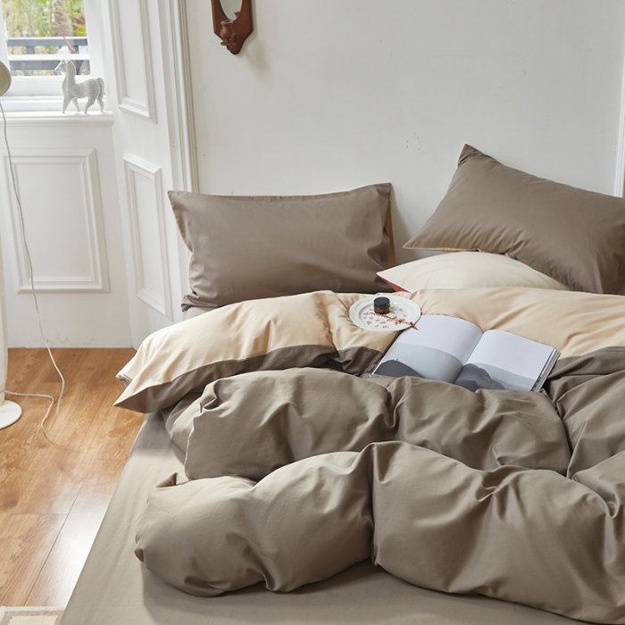 91家纺网 家纺一手货源 找家纺 怡家居 2022新款全棉100支磨毛四件套 暗咖-浅咖其