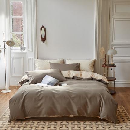 怡家居 2022新款全棉100支磨毛四件套 暗咖-浅咖其