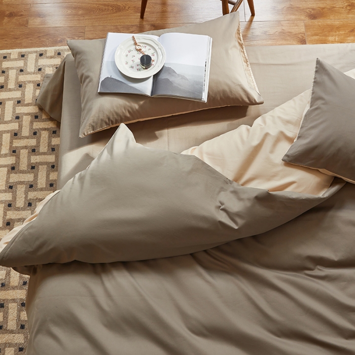 91家纺网 家纺一手货源 找家纺 怡家居 2022新款全棉100支磨毛四件套 暗咖-浅咖其