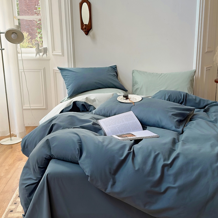91家纺网 家纺一手货源 找家纺 怡家居 2022新款全棉100支磨毛四件套 南非蓝-薄荷绿