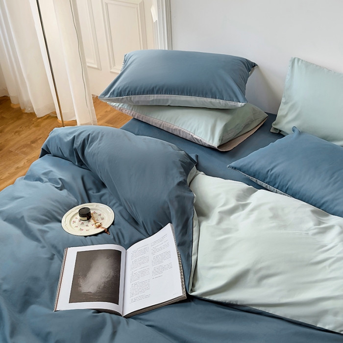 91家纺网 家纺一手货源 找家纺 怡家居 2022新款全棉100支磨毛四件套 南非蓝-薄荷绿