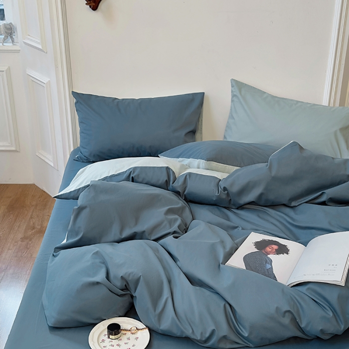 91家纺网 家纺一手货源 找家纺 怡家居 2022新款全棉100支磨毛四件套 南非蓝-薄荷绿