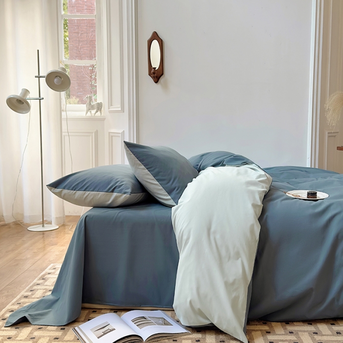 91家纺网 家纺一手货源 找家纺 怡家居 2022新款全棉100支磨毛四件套 南非蓝-薄荷绿