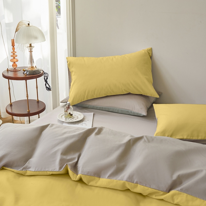 91家纺网 家纺一手货源 找家纺 怡家居 2022新款全棉100支磨毛四件套 暖黄浅灰