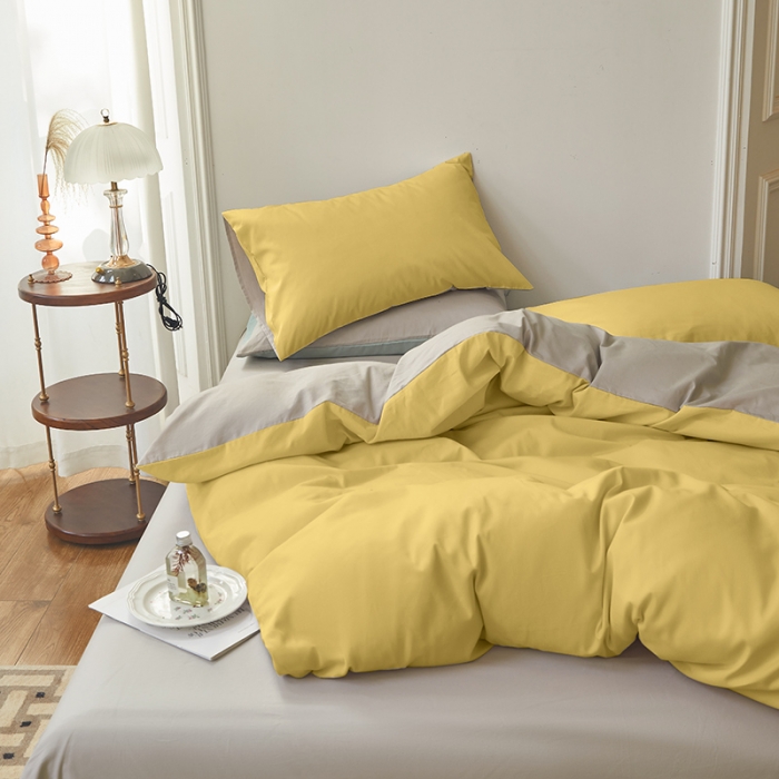 91家纺网 家纺一手货源 找家纺 怡家居 2022新款全棉100支磨毛四件套 暖黄浅灰