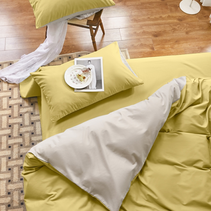 91家纺网 家纺一手货源 找家纺 怡家居 2022新款全棉100支磨毛四件套 暖黄浅灰