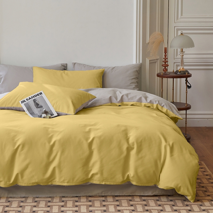 91家纺网 家纺一手货源 找家纺 怡家居 2022新款全棉100支磨毛四件套 暖黄浅灰