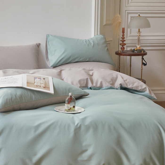 91家纺网 家纺一手货源 找家纺 怡家居 2022新款全棉100支磨毛四件套 松子绿灰