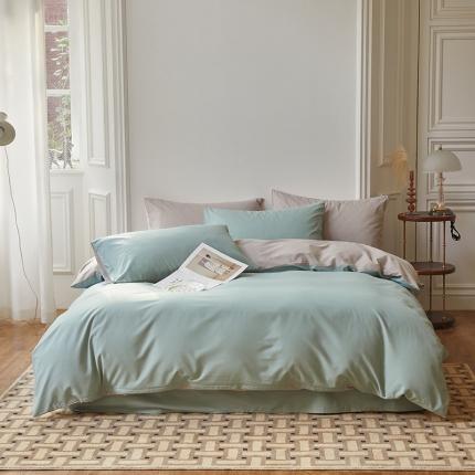 怡家居 2022新款全棉100支磨毛四件套 松子绿灰