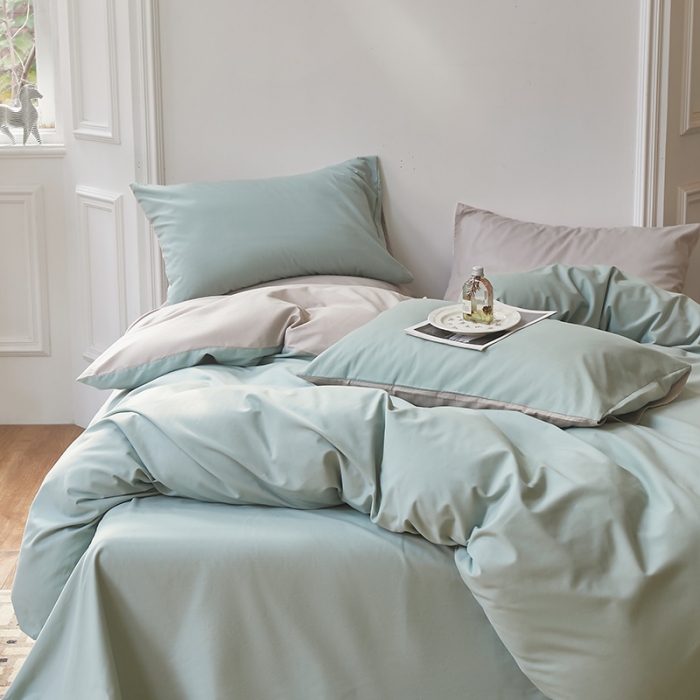 91家纺网 家纺一手货源 找家纺 怡家居 2022新款全棉100支磨毛四件套 松子绿灰