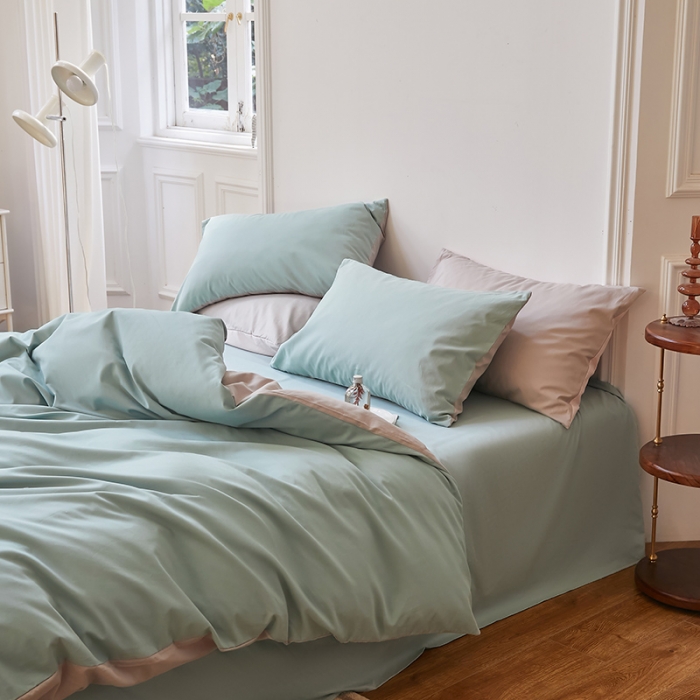 91家纺网 家纺一手货源 找家纺 怡家居 2022新款全棉100支磨毛四件套 松子绿灰