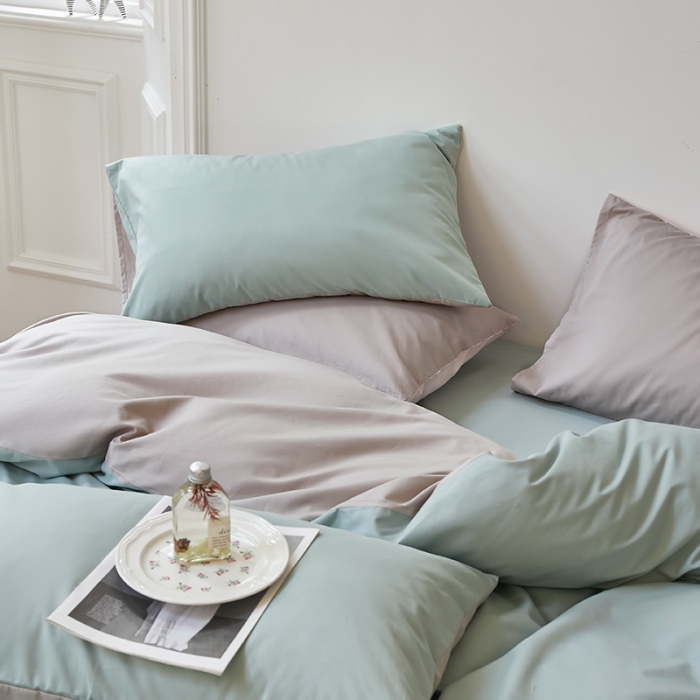 91家纺网 家纺一手货源 找家纺 怡家居 2022新款全棉100支磨毛四件套 松子绿灰