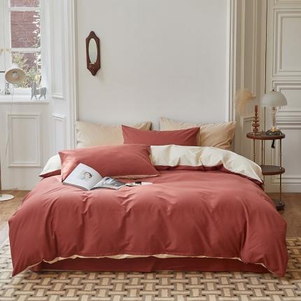 怡家居 2022新款全棉100支磨毛四件套 砖红-奶玉