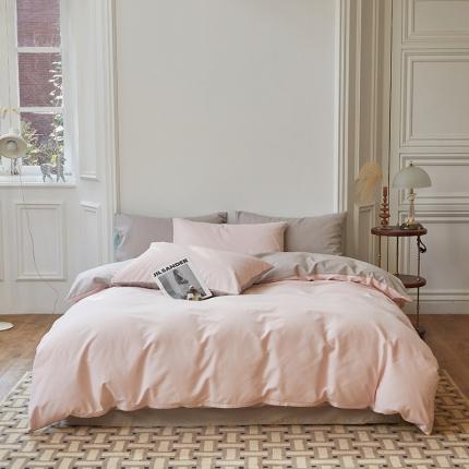 怡家居 2022新款全棉100支磨毛四件套 樱花粉雅灰