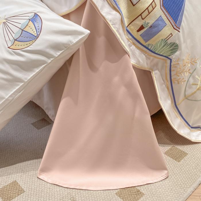 91家纺网 家纺一手货源 找家纺 清新高级感春夏新品双面100纯棉刺绣四件套全棉绣花长绒棉床单 浪漫满屋-粉白