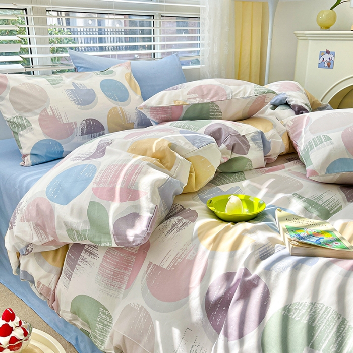 91家纺网 家纺一手货源 找家纺 麦伦家居 2023新款全棉简约个性北欧系列四件套-第 一组 彩色圈圈