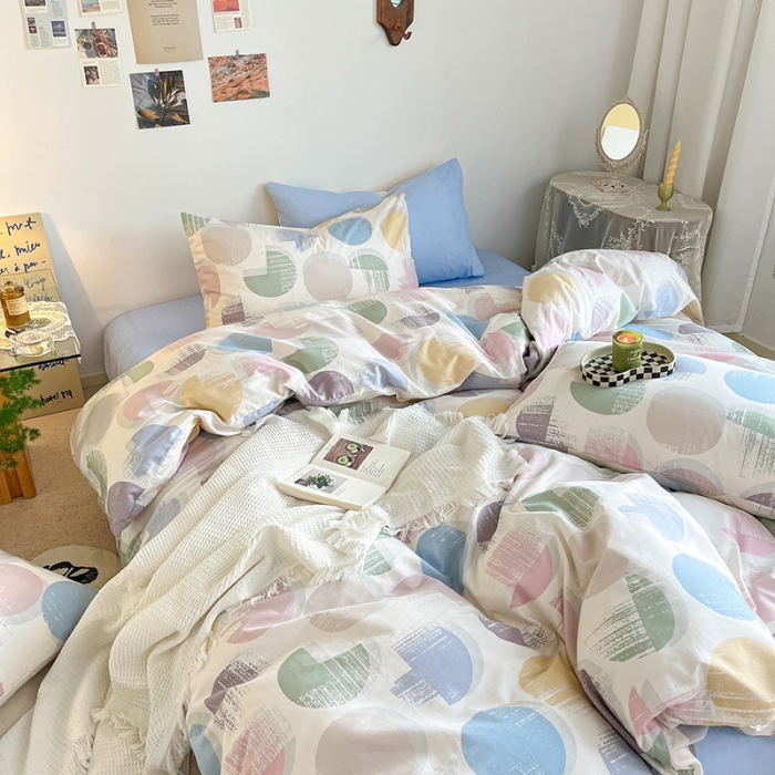 91家纺网 家纺一手货源 找家纺 麦伦家居 2023新款全棉简约个性北欧系列四件套-第 二组 彩色圈圈