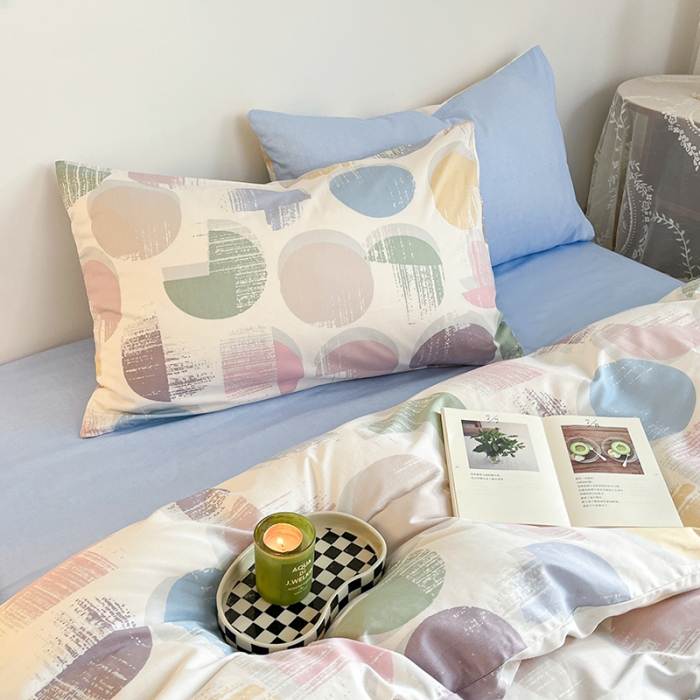 91家纺网 家纺一手货源 找家纺 麦伦家居 2023新款全棉简约个性北欧系列四件套-第 二组 彩色圈圈