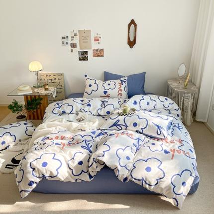 麦伦家居 2023新款全棉简约个性北欧系列四件套-第 二组 蓝印