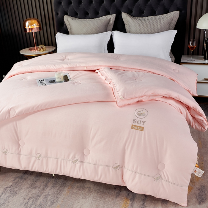 91家纺网 家纺一手货源 找家纺 丽卡家纺2023新款金豆刺绣款大豆子母被 粉色