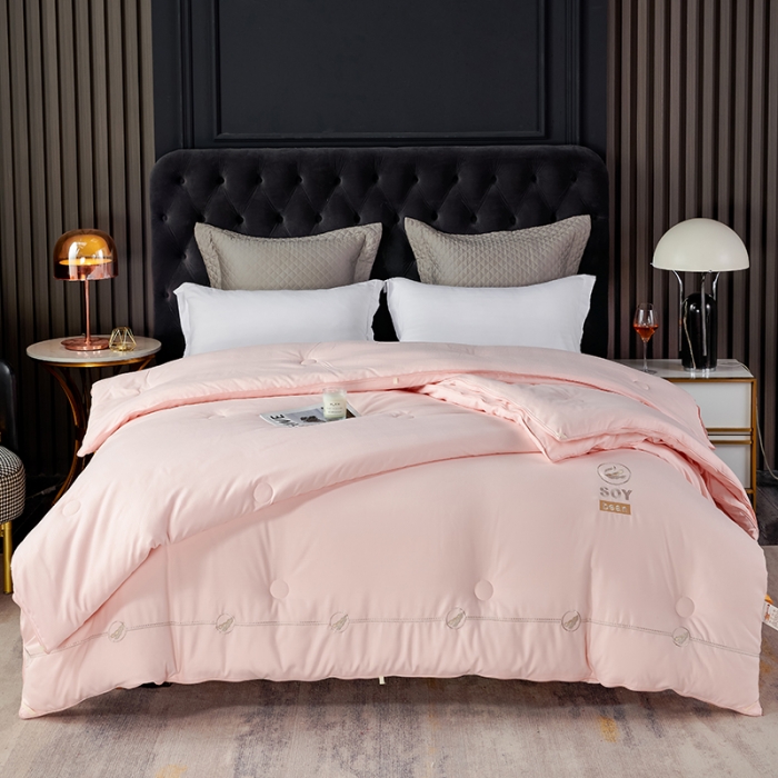 91家纺网 家纺一手货源 找家纺 丽卡家纺2023新款金豆刺绣款大豆子母被 粉色