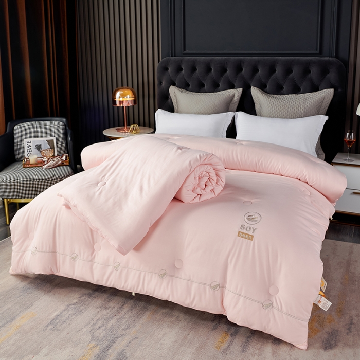 91家纺网 家纺一手货源 找家纺 丽卡家纺2023新款金豆刺绣款大豆子母被 粉色