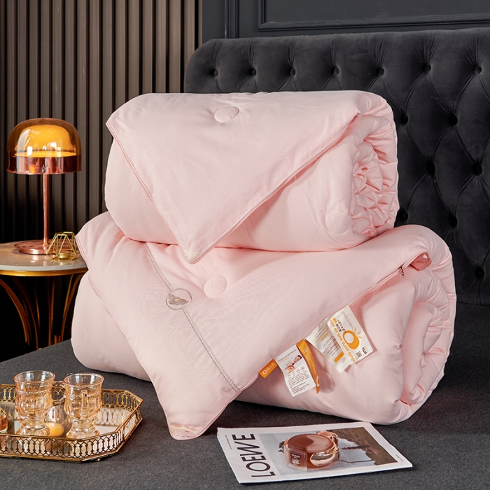 91家纺网 家纺一手货源 找家纺 丽卡家纺2023新款金豆刺绣款大豆子母被 粉色