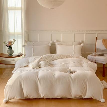 91家纺网 家纺一手货源 找家纺 （总）婳庭家居 2023新款加厚牛奶绒绣球款四件套