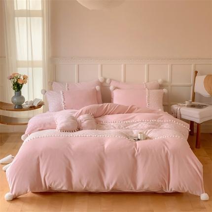 91家纺网 家纺一手货源 找家纺 （总）婳庭家居 2023新款加厚牛奶绒绣球款四件套