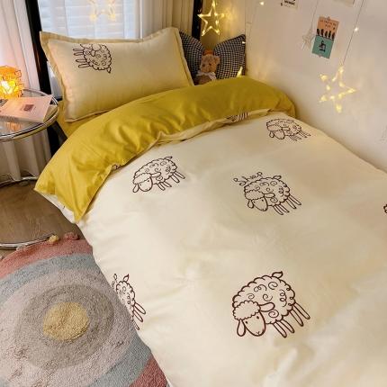 91家纺网 家纺一手货源 找家纺 贝扬思2023款亲肤棉美棉芦荟棉学生宿舍床三四件套小小羊-黄