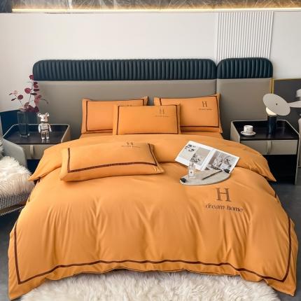 91家纺网 家纺一手货源 找家纺 千希家纺家纺 2023新款H刺绣亲肤磨毛四件套 H款卡其