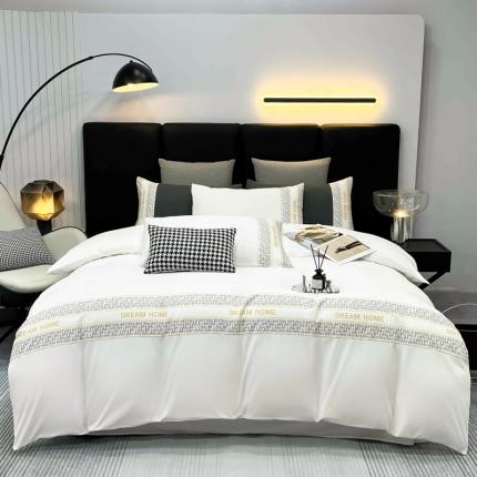 91家纺网 家纺一手货源 找家纺 千希家纺家纺 2023新款格调D潮牌拼接磨毛四件套 格调D-贵族白