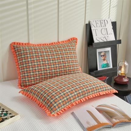 91家纺网 家纺一手货源 找家纺 （总）杜先生2021新款水洗棉花边绗缝夹棉枕套48*74一对